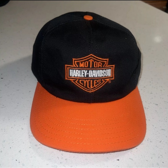 Harley-Davidson Black and Orange Snapback Hat - Picture 1 of 3